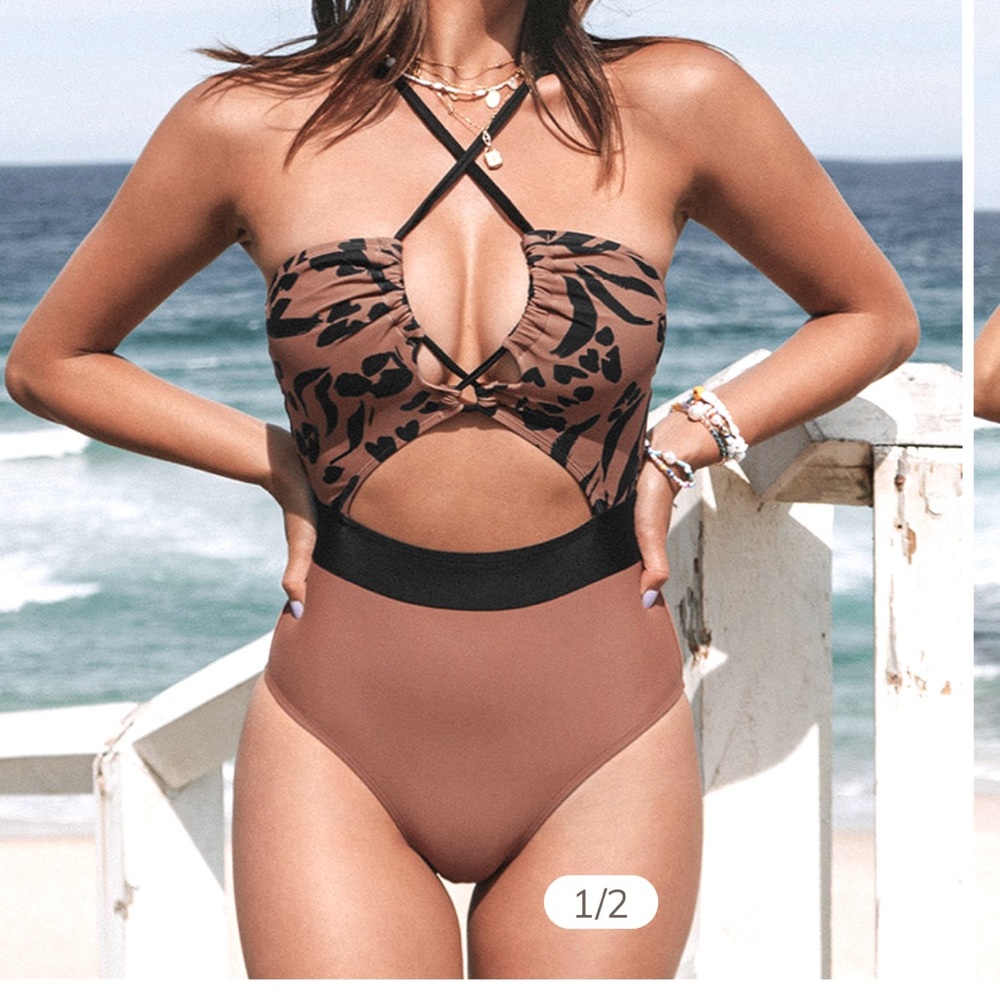 BNWT CUPSHE Wild At Heart Tunneled Cut-out One Piece Swimsuit 🔥❤️💋🥊 SZ SM